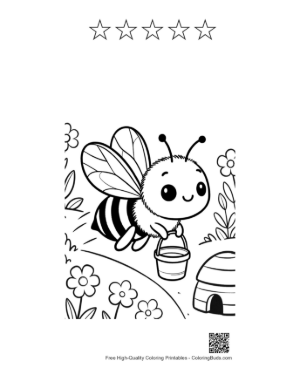Thumbnail: Cute Honey Bee Carrying a Honey Pot Near the Hive Printable and 5 Star Outline