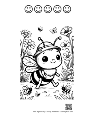 Thumbnail: Cute Honey Bee Coloring Sheet Printable and 5 Happy Face Outline