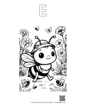 Thumbnail: Cute Honey Bee Coloring Sheet Printable Outline Alphabet E