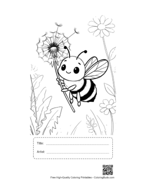 Thumbnail: Cute Honey Bee Holding a Fluffy Dandelion Flower Printable with Title and Artist Box