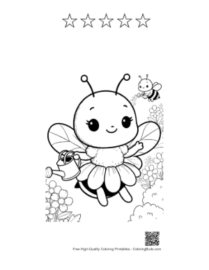 Thumbnail: Cute Honey Bee Holding a Large Sunflower Petal Printable and 5 Star Outline