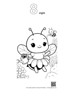 Thumbnail: Cute Honey Bee Holding a Large Sunflower Petal Printable Outline Number 8