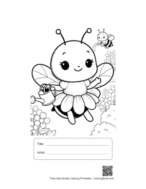 Thumbnail: Cute Honey Bee Holding a Large Sunflower Petal Printable with Title and Artist Box