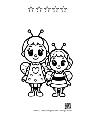 Thumbnail: Cute Mother and Baby Honey Bee Coloring Page Printable and 5 Star Outline