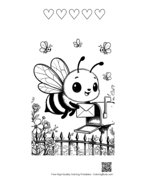 Thumbnail: Friendly Bee Delivering a Secret Message to a Birdhouse Printable and 5 Heart Outline