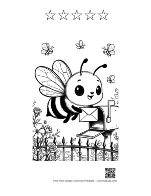 Thumbnail: Friendly Bee Delivering a Secret Message to a Birdhouse Printable and 5 Star Outline