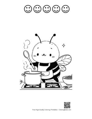 Thumbnail: Happy Bee Character Preparing a Meal in the Kitchen Printable and 5 Happy Face Outline