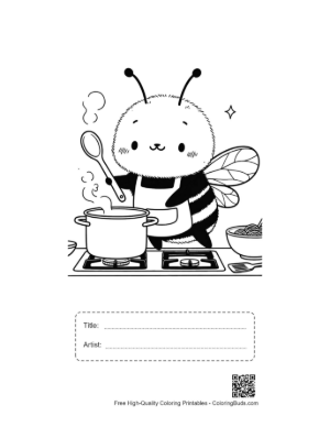 Thumbnail: Happy Bee Character Preparing a Meal in the Kitchen Printable with Title and Artist Box