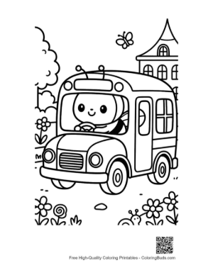 Thumbnail: Happy Bumble Bee Driving a Small School Bus for Insects Printable