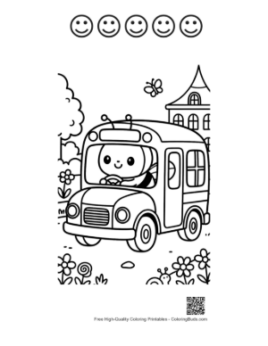 Thumbnail: Happy Bumble Bee Driving a Small School Bus for Insects Printable and 5 Happy Face Outline