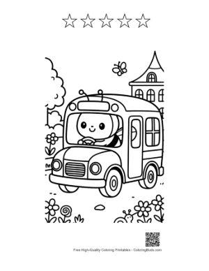 Thumbnail: Happy Bumble Bee Driving a Small School Bus for Insects Printable and 5 Star Outline