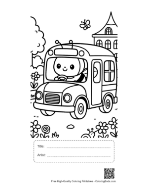 Thumbnail: Happy Bumble Bee Driving a Small School Bus for Insects Printable with Title and Artist Box