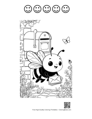 Thumbnail: Happy Bumble Bee Postman Carrying a Letter Outdoors Printable and 5 Happy Face Outline