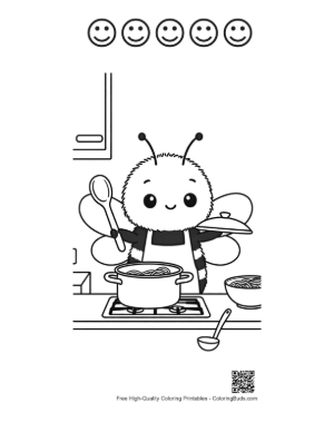 Thumbnail: Little Bee Chef Stirring a Pot on the Stove Illustration Printable and 5 Happy Face Outline