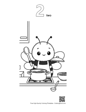 Thumbnail: Little Bee Chef Stirring a Pot on the Stove Illustration Printable Outline Number 2