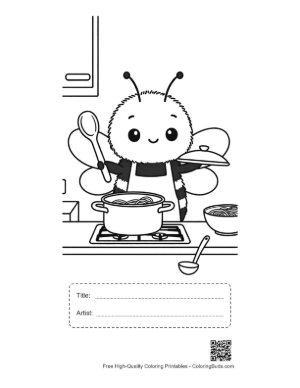 Thumbnail: Little Bee Chef Stirring a Pot on the Stove Illustration Printable with Title and Artist Box