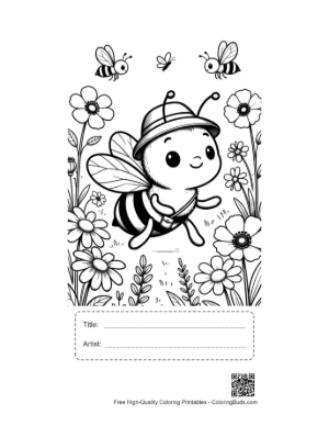 Thumbnail: Little Bee Explorer with a Hat Among the Flowers Printable with Title and Artist Box