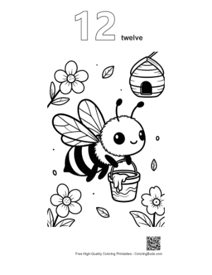 Thumbnail: Little Bee Gatherer Holding a Jar of Sweet Honey Printable Outline Number 12
