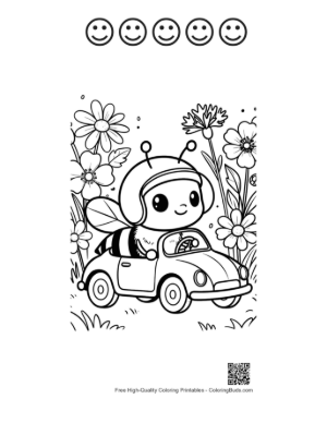 Thumbnail: Little Bee Pilot Driving a Fun Insect Vehicle Printable and 5 Happy Face Outline
