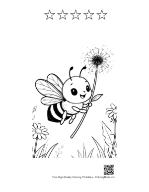 Thumbnail: Little Honey Bee Playing with a Dandelion in the Meadow Printable and 5 Star Outline