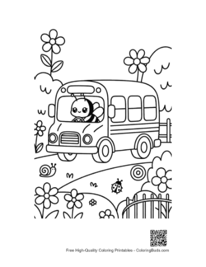 Thumbnail: Little Bumble Bee Looking Out the Window of a School Bus Printable