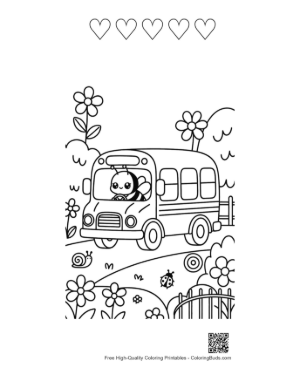 Thumbnail: Little Bumble Bee Looking Out the Window of a School Bus Printable and 5 Heart Outline