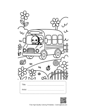 Thumbnail: Little Bumble Bee Looking Out the Window of a School Bus Printable with Title and Artist Box