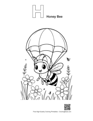 Thumbnail: Little Honey Bee Landing Softly with a Parachute Printable Outline Alphabet H Honey Bee