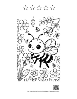 Thumbnail: Small Bee Character Surrounded by Pretty Spring Petals Printable and 5 Star Outline