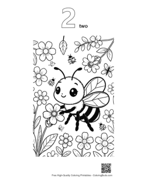 Thumbnail: Small Bee Character Surrounded by Pretty Spring Petals Printable Outline Number 2