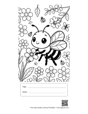 Thumbnail: Small Bee Character Surrounded by Pretty Spring Petals Printable with Title and Artist Box