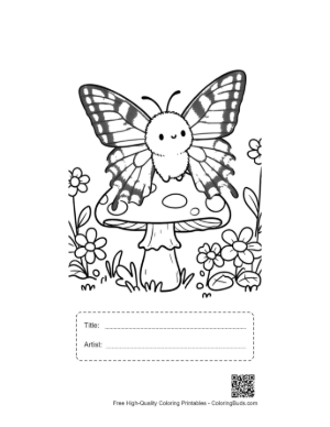 Thumbnail: Adorable Butterfly Character Sitting on a Mushroom in the Garden Printable with Title and Artist Box