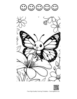 Thumbnail: Adorable Butterfly Sitting on a Daisy in the Sun Printable and 5 Happy Face Outline
