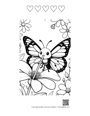 Thumbnail: Adorable Butterfly Sitting on a Daisy in the Sun Printable and 5 Heart Outline