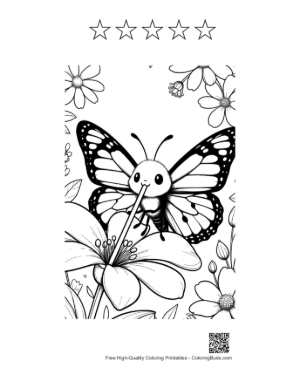 Thumbnail: Adorable Butterfly Sitting on a Daisy in the Sun Printable and 5 Star Outline