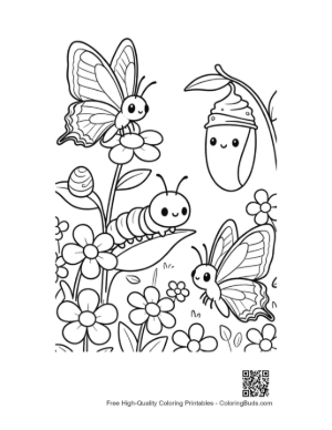 Thumbnail: Beautiful Butterfly Emerging from a Cocoon on a Flower Branch Printable