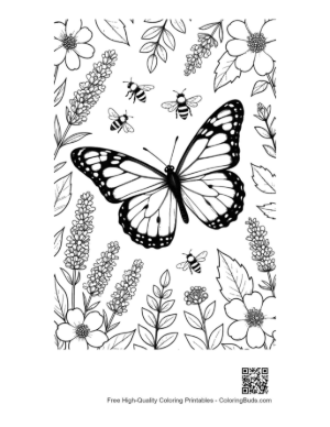 Thumbnail: Beautiful Monarch Butterfly Flying Over a Flower Garden Coloring Page Printable