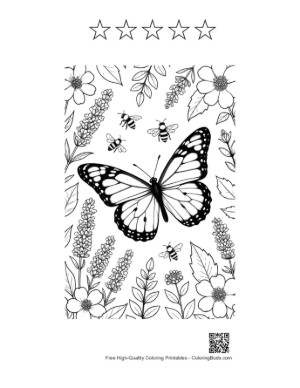 Thumbnail: Beautiful Monarch Butterfly Flying Over a Flower Garden Coloring Page Printable and 5 Star Outline
