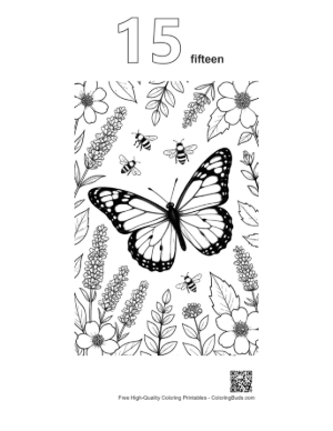 Thumbnail: Beautiful Monarch Butterfly Flying Over a Flower Garden Coloring Page Printable Outline Number 15