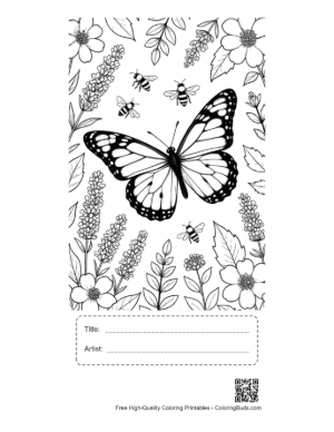 Thumbnail: Beautiful Monarch Butterfly Flying Over a Flower Garden Coloring Page Printable with Title and Artist Box