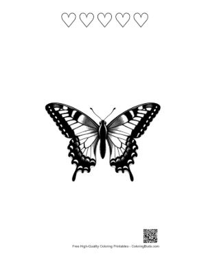 Thumbnail: Black and White Swallowtail Butterfly Printable and 5 Heart Outline