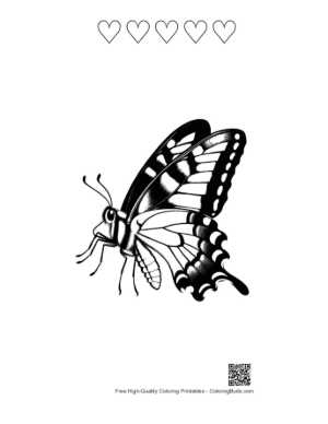 Thumbnail: Black and White Swallowtail Butterfly Tattoo Printable and 5 Heart Outline