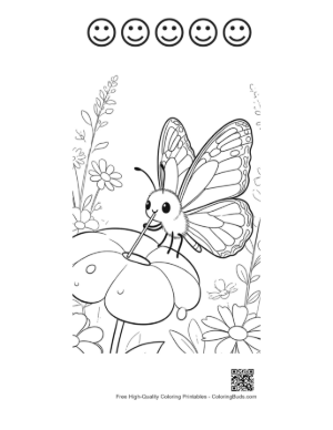 Thumbnail: Cute Butterfly Character Perched on a Clover Leaf Printable and 5 Happy Face Outline