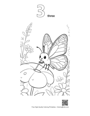 Thumbnail: Cute Butterfly Character Perched on a Clover Leaf Printable Outline Number 3
