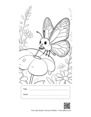 Thumbnail: Cute Butterfly Character Perched on a Clover Leaf Printable with Title and Artist Box