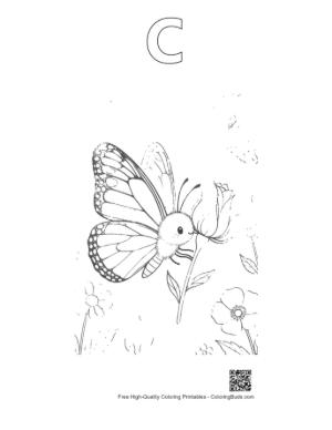 Thumbnail: Cute Monarch Butterfly to Color Printable Outline Alphabet C