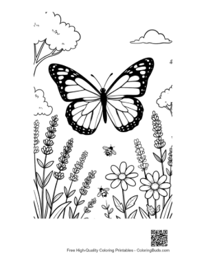 Thumbnail: Detailed Monarch Butterfly with Open Wings in Nature Printable