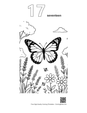 Thumbnail: Detailed Monarch Butterfly with Open Wings in Nature Printable Outline Number 17