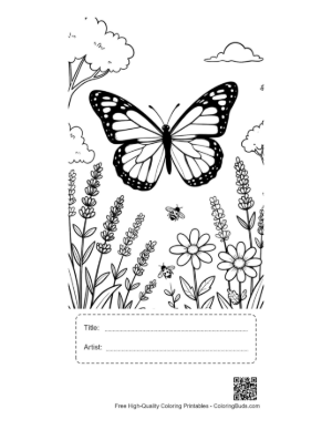 Thumbnail: Detailed Monarch Butterfly with Open Wings in Nature Printable with Title and Artist Box
