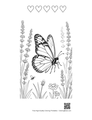 Thumbnail: Easy Monarch Butterfly to Color Printable and 5 Heart Outline